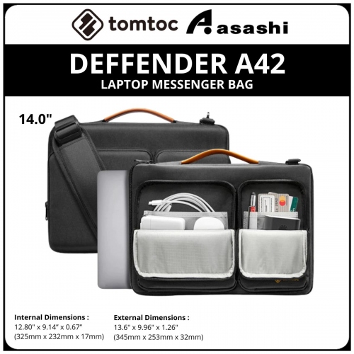 Tomtoc A42D3D1 (Black) DEFFENDER A42 14inch Laptop Messenger Bag