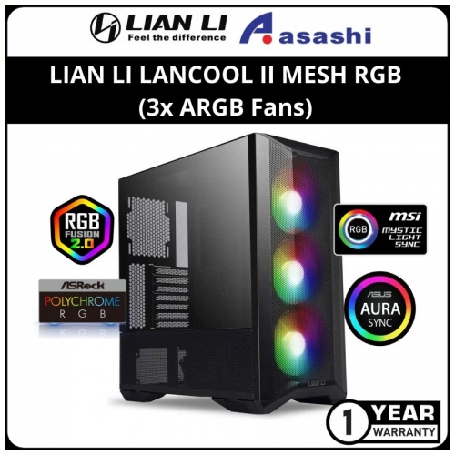 LIAN LI LANCOOL II MESH RGB (Type-C) Mesh Front ATX Casing (3x ARGB Fans) - Black