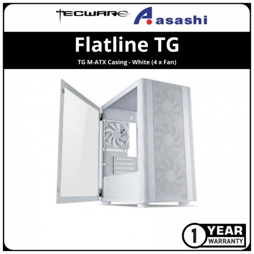 Tecware Flatline TG M-ATX Casing - White (4 x Fan) Fan Hub Required