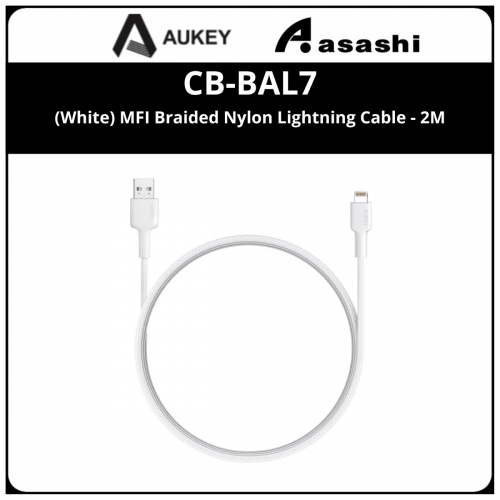 AUKEY CB-BAL7 White MFI Braided Nylon Lightning Cable - 2M White
