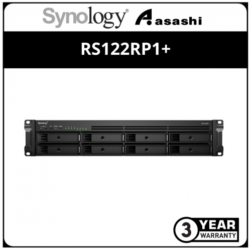 Synology Rackstation RS122RP1+ 8-Bay Rackmounted 2U NAS Storage(AMD Ryzen V1500B Quad Core 2.2GHz, 4GB DDR4 ECC SODIMM, 4 x gbE , Redundant Power)