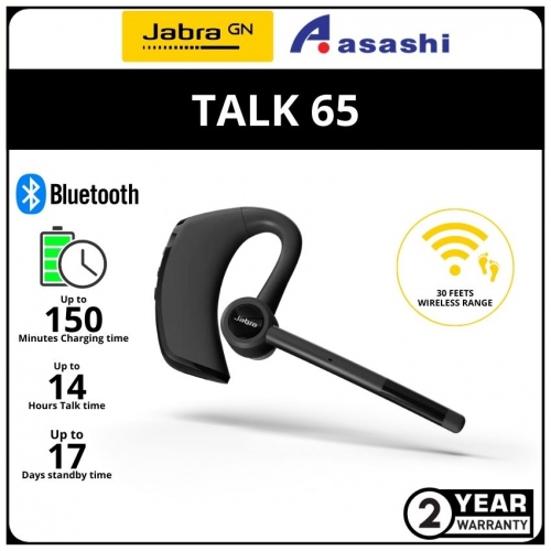 Jabra Talk 65 Premium Bluetooth Mono Headset - Black (2 yrs Manufacturer Warranty)