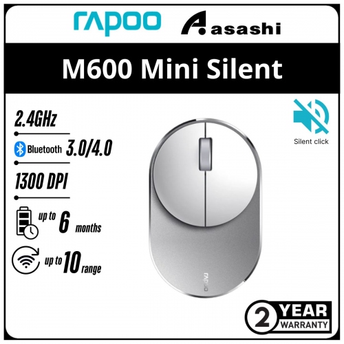 Rapoo M600 MINI (Silver) Silent Multi-Mode Wireless Bluetooth 4.0/ Wireless 2.4GHz Mouse - 2Y