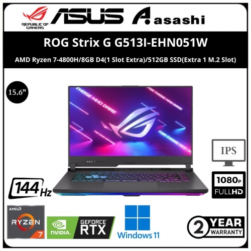 Asus ROG Strix G G513I-EHN051W Gaming Notebook - (AMD Ryzen 7-4800H/8GB D4(1 Slot Extra)/512GB SSD(Extra 1 M.2 Slot)/15.6