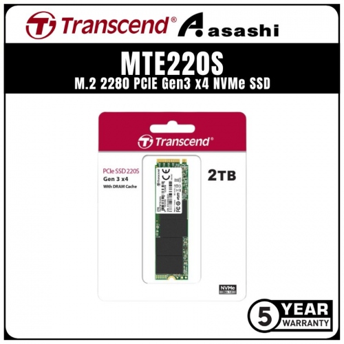 Transcend MTE220S 2TB M.2 2280 PCIE Gen3 x4 NVMe SSD - TS2TMTE220S (Up to 3500MB/s Read & 2900MB/s Write)