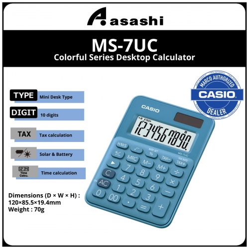 Casio Colorful Series Calculator- MS-7UC-BU (12months Warrany) MUST KEEP BOX FOR WARRANTY