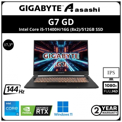Gigabyte G7 GD Gaming Notebook-G7 GD-51S1123SO-(Intel Core i5-11400H/16G (8x2)/512GB SSD/Nvidia RTX3050 4GD6/17.3