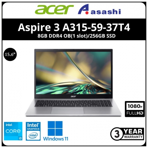 Acer Aspire 3 A315-59-37T4 Notebook-(Intel Core i3-1215U/8GB DDR4 OB(1 slot)/256GB SSD/No ODD/15.6