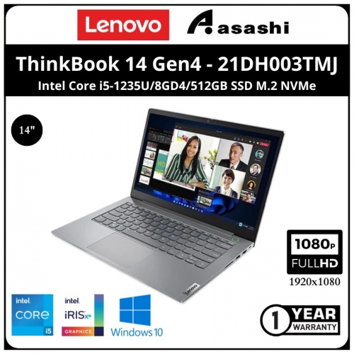 Lenovo ThinkBook 14 Gen4 Commercial Notebook-21DH003TMJ-(Intel Core i5-1235U/8GD4/512GB SSD M.2 NVMe/Intel Iris Graphic/14