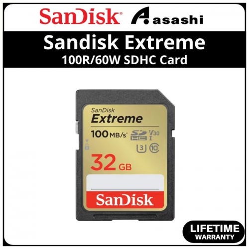 Sandisk (SDSDXVT-032G-GNCIN) Extreme 32GB UHS-I U3 V30 Class10 SDHC Card - Up to 100MB/s Read Speed,60MB/s Write Speed