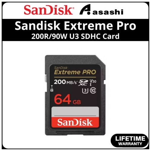 Sandisk (SDSDXXU-064G-GN4IN) Extreme Pro 64GB UHS-I U3 V30 Class10 SDXC Card - Up to 200MB/s Read Speed,90MB/s Write Speed