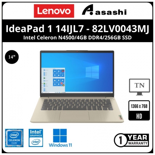 Lenovo IP 1 14IJL7 Notebook-82LV0043MJ-(Intel Celeron N4500/4GB DDR4/256GB SSD/14