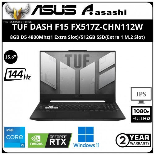 Asus TUF DASH F15 FX517Z-CHN112W Gaming Notebook - (Intel Core i5-12450H/8GB D5 4800Mhz(1 Extra Slot)/512GB SSD(Extra 1 M.2 Slot)/15.6