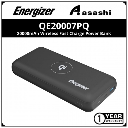 Energizer QE20007PQ 20000mAh Wireless Fast Charge Power Bank -18W Smart USB-A output, USB-C PD, Dual inputs, Triple outputs (1 yrs Limited Hardware Warrranty)