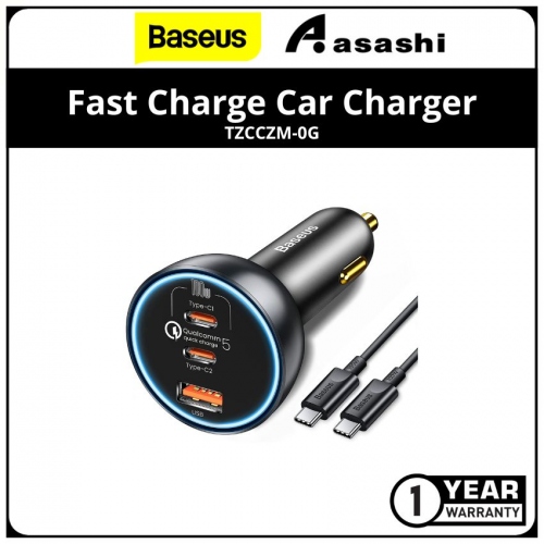 Baseus TZCCZM-0G Qualcomm® Quick Charge™ 5 Technology Multi-Port Fast Charge Car Charger C+C+U 160W set Gray（with Baseus Xiaobai series fast charging Cable Type-C to Type-C 100W (20V/5A) - 1m Black (1 year Manufacturer Warranty)
