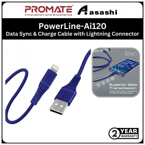 Promate PowerLine-Ai120 (Blue) High Tensile Strength Data Sync & Charge Cable with Lightning Connector
*MFi Certified*