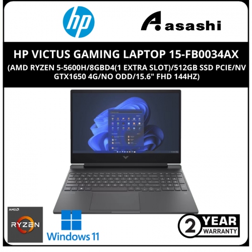HP Victus Gaming Laptop 15-fb0034AX - 6J9D2PA - (AMD Ryzen 5-5600H/8GBD4(1 Extra Slot)/512GB SSD PCIe/NV GTX1650 4G/No ODD/15.6