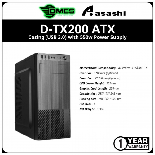 DMES D-TX200 ATX Casing (USB 3.0) with 550w Power Supply - 1 Year Warranty
