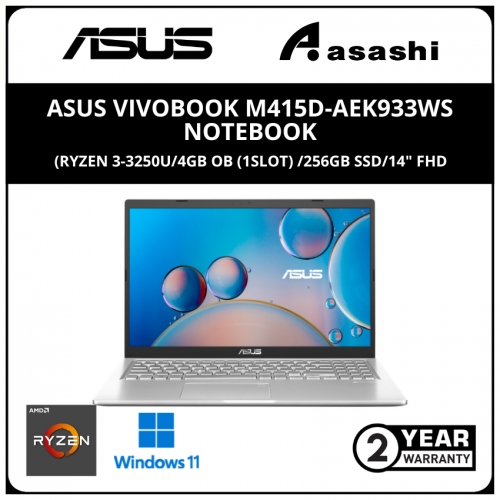 Asus Vivobook M415D-AEK933WS Notebook - (Ryzen 3-3250U/4GB OB (1slot) /256GB SSD/14