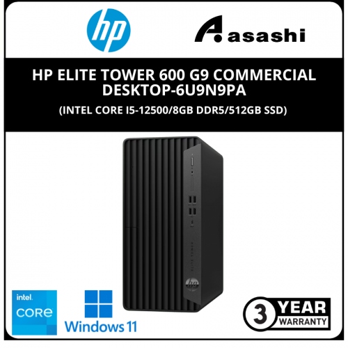 HP Elite Tower 600 G9 Commercial Desktop-6U9N9PA-(Intel Core i5-12500/8GB DDR5/512GB SSD/Intel UHD Graphic/No ODD/HP Keyboard & Mouse/Win11 Pro DG Win10 Pro/3Y)