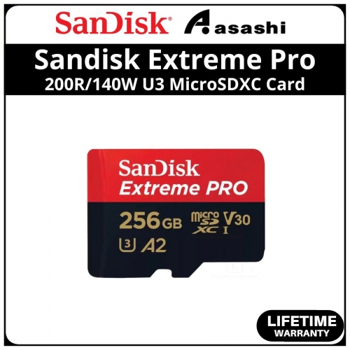 Sandisk (SDSQXCD-256G-GN6MA) Extreme Pro 256GB UHS-I U3 V30 Class10 MicroSDXC Card - Up to 200MB/s Read Speed,140MB/s Write Speed