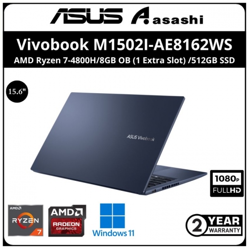 Asus Vivobook M1502I-AE8162WS-(AMD Ryzen 7-4800H/8GB OB (1 Extra Slot) /512GB SSD/15.6