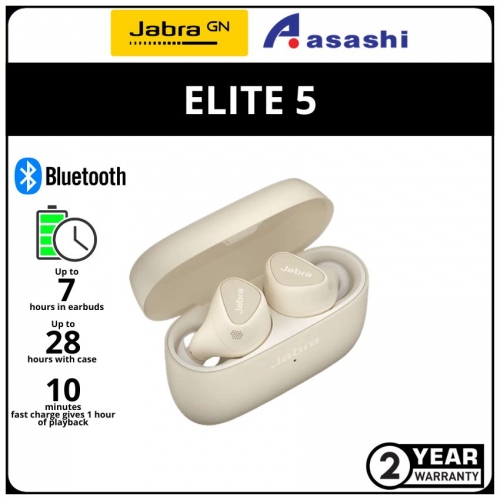 Jabra Elite 5 -Gold Beige True Wireless Earbud with Hybrid Active Noise Cancellation (ANC) (2 yrs Limited Hardware Warranty)