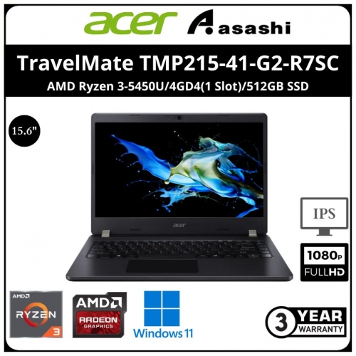 Acer TravelMate TMP215-41-G2-R7SC Notebook-(AMD Ryzen 3-5450U/4GD4(1 Slot)/512GB SSD/No-DVDRW/15.6