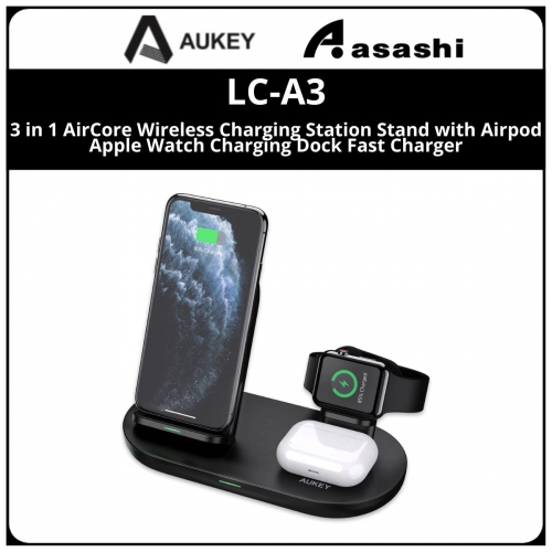 AUKEY LC-A3 3 in 1 AirCore Wireless Charging Station Stand with Airpod Apple Watch Charging Dock Fast Charger