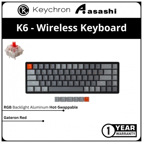 Keychron K6 Wireless RGB Aluminum Hot-Swap Mechanical Keyboard - Gateron Red