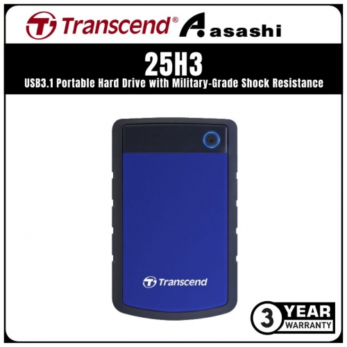 Transcend Storejet 25H3-Blue 1TB USB3.1 Portable Hard Drive with Military-Grade Shock Resistance - TS1TSJ25H3B