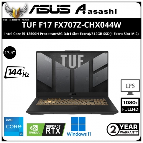 Asus TUF F17 FX707Z-CHX044W Gaming Notebook - (Intel Core i5-12500H Processor/8GB D5 4800Mhz(1 Slot Extra)/512GB SSD(1 Extra Slot M.2)/17.3
