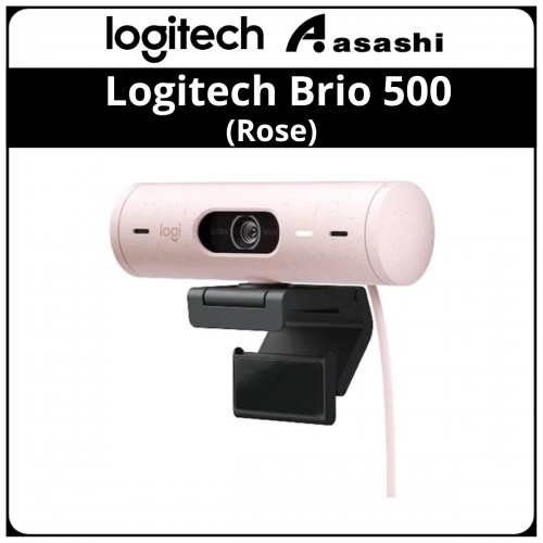 Logitech Brio 500 (Rose) Full HD Webcam with Auto Light Correction,Show Mode, Dual Noise Reduction Mics, Work on Teams & Zoom