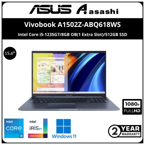 Asus Vivobook A1502Z-ABQ618WS Notebook - (Intel Core i5-1235G7/8GB OB(1 Extra Slot)/512GB SSD/15.6