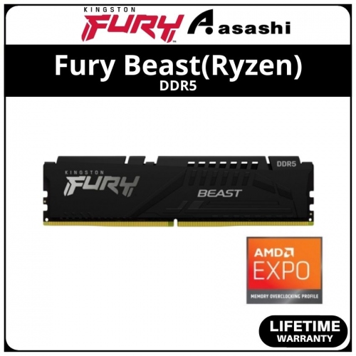 Kingston Fury Beast Black DDR5 16GB 5200Mhz CL36 Expo Support Performance PC Ram - KF552C36BBE-16