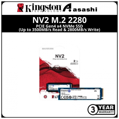 Kingston NV2 2TB M.2 2280 PCIE Gen4 x4 NVMe SSD (Up to 3500MB/s Read & 2800MB/s Write)