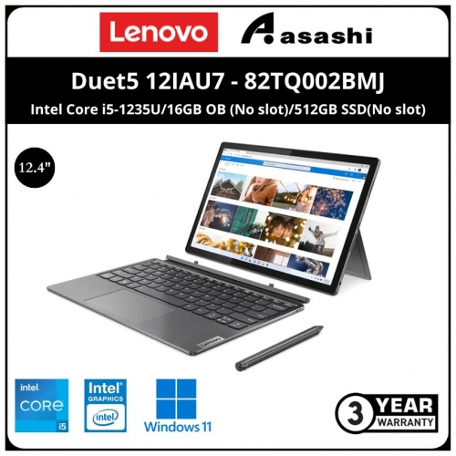 Lenovo Duet5 12IAU7-82TQ002BMJ-(Intel Core i5-1235U/16GB OB (No slot)/512GB SSD(No slot)/Intel UHD Graphic/12.35