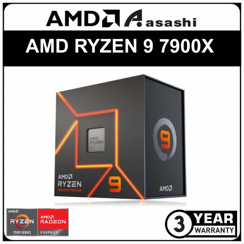 AMD RYZEN 9 7900X Processor (76M Cache, 12C24T, up to 5.7Ghz) AM5