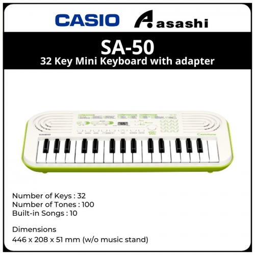 Casio SA-50 32 Key Mini Keyboard (SA50) - White (with adapter)