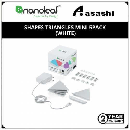 Nanoleaf Shapes Triangles Mini | Starter Kit | 5 Pack | White | Power Adapter