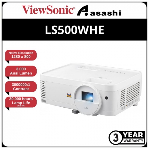 Viewsonic LS500WHE 3000 ANSI Lumens WXGA (1280 x 800) 3000000:1 LED Projector (HDMI x1.RS232, Speaker 2W)