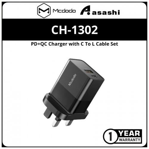 Mcdodo CH-1302 20W PD+QC Charger with C To L Cable Set- Hydrogen Series