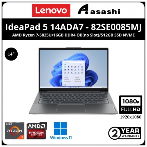 Lenovo IdeaPad 5 14ADA7 Notebook-82SE0085MJ-(AMD Ryzen 7-5825U/16GB DDR4 OB(no Slot)/512GB SSD NVME/AMD Integrated Graphic/14