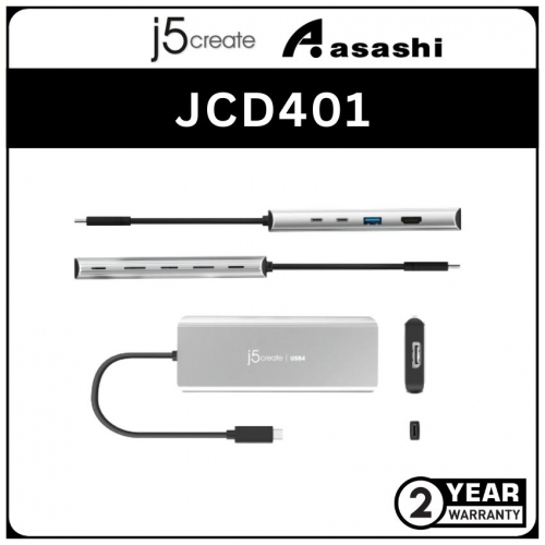 J5Create JCD401 USB-C Dual 4K Multi-Port Hub - HDMI/Displayport/USB-C with DP Support/USB-C with Power Deliver/USB Port