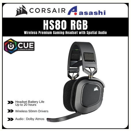 CORSAIR HS80 RGB USB 7.1 Surround Wired Gaming Headset, Carbon CA-9011237-AP