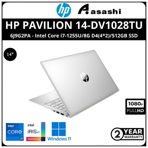 HP Pavilion 14-dv1028TU Notebook-6J9G2PA-(Intel Core i7-1255U/8G D4(4*2)/512GB SSD/14