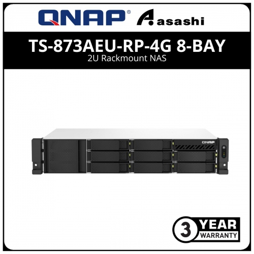 Qnap TS-873AeU-RP-4G 8-Bay 2U Rackmount NAS Storage with redundant power (AMD Ryzen Embedded V1500B 4-core/8-thread 2.2 GHz processor, 4GB(Max 64GB) , 4 x USB3.2 Gen2(2 x Type-C), 2 X 2.5GbE)
