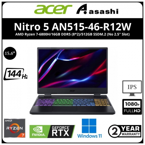 Acer Nitro 5 AN515-46-R12W Gaming Notebook(AMD Ryzen 7-6800H/16GB DDR5 (8*2)/512GB SSDM.2 (No 2.5