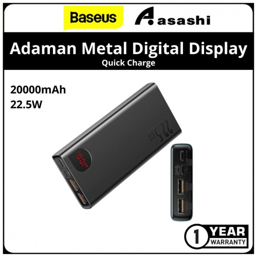Baseus 20000mAh Adaman Metal Digital Display Quick Charge Power Bank 20000mAh 22.5W (Black) - PPAD000101 (1 yrs Limited Hardware Warranty)