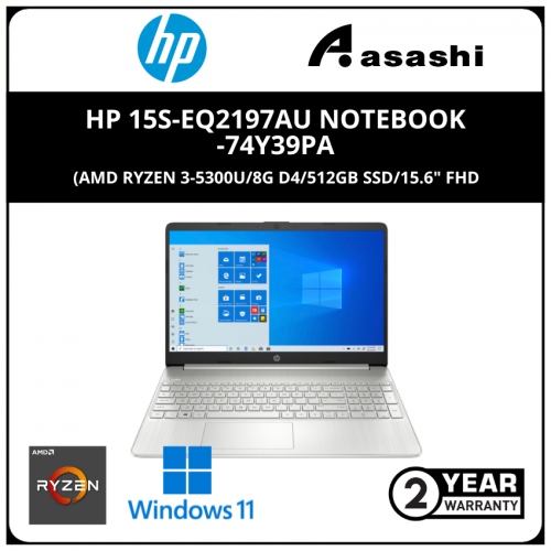HP 15s-eq2197AU Notebook-74Y39PA- (AMD Ryzen 3-5300U/8G D4/512GB SSD/15.6